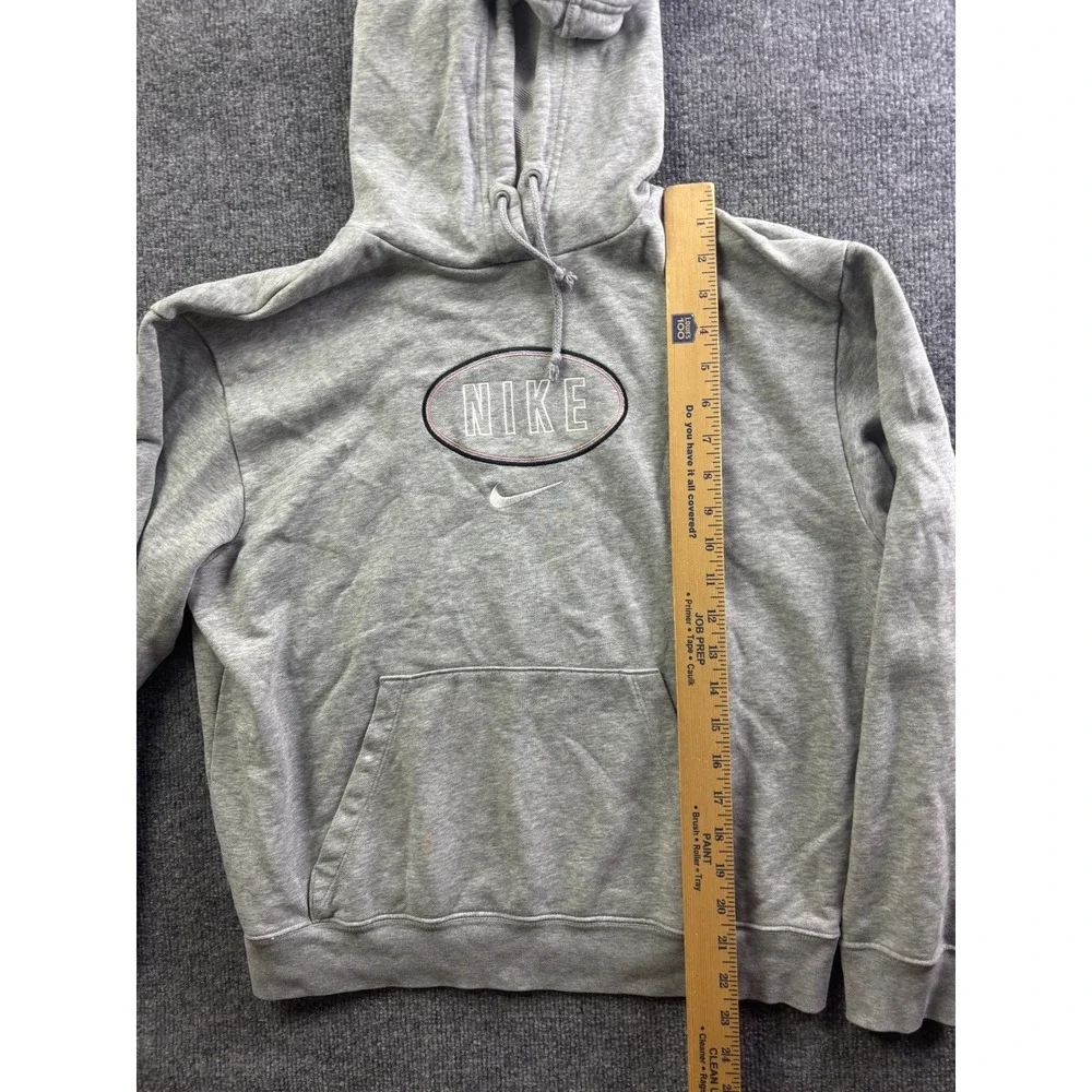 Nike Hoodie Mens Small Gray‎ Embroidered Oval Logo Pullover Fleece Sweatshirt